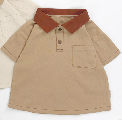 Áo cộc NÂU cổ Đỏ túi ngực_thumbnail_2