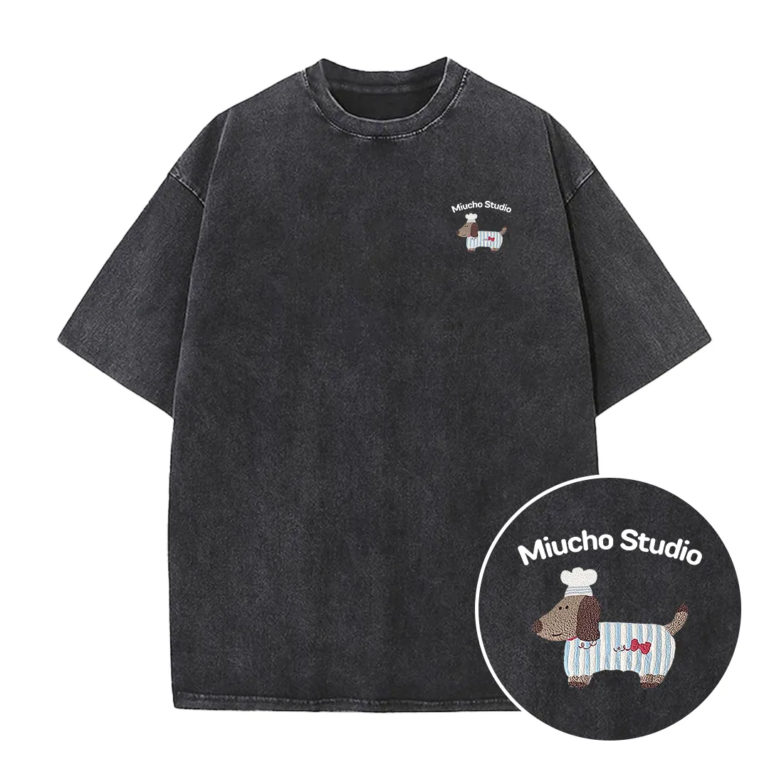 Áo thun form rộng local brand Miucho Studio cotton 2 chiều thoáng mát hình cún nhỏ in mix 2665