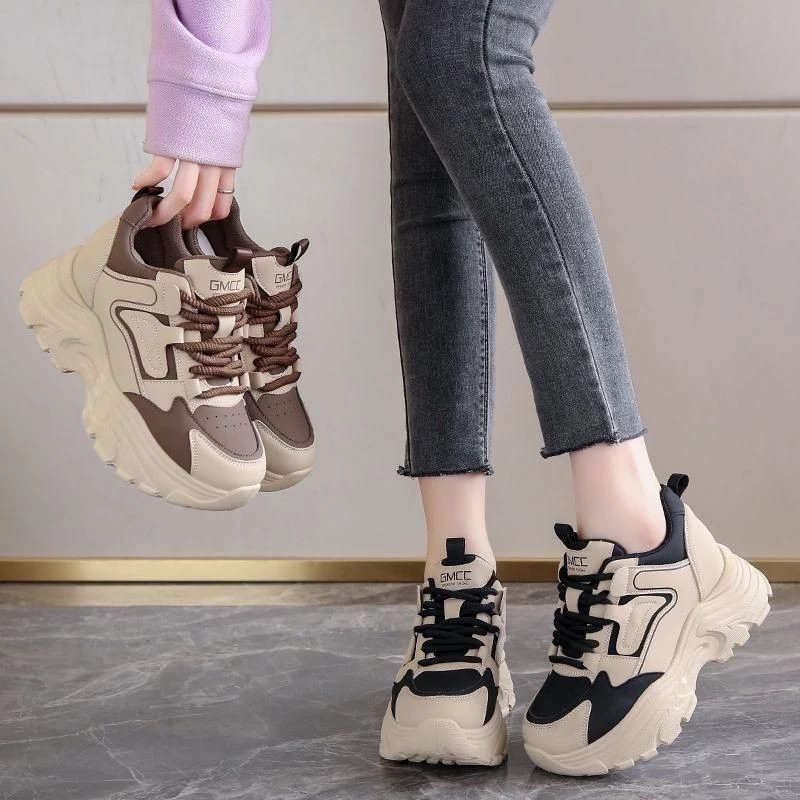 Giày Sneaker Nữ Thể Thao Nâu Phối Màu Thời Trang Đế Cao 6cm NUHAZ