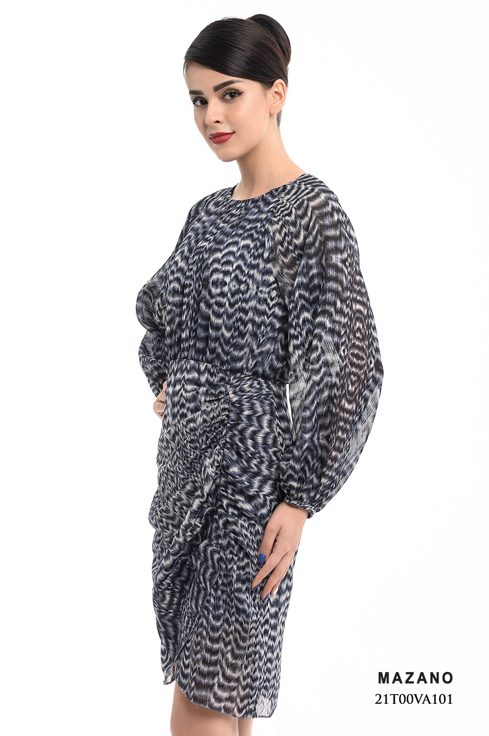 Đầm họa tiết chun eo xếp ly chéo cách điệu_thumbnail_2