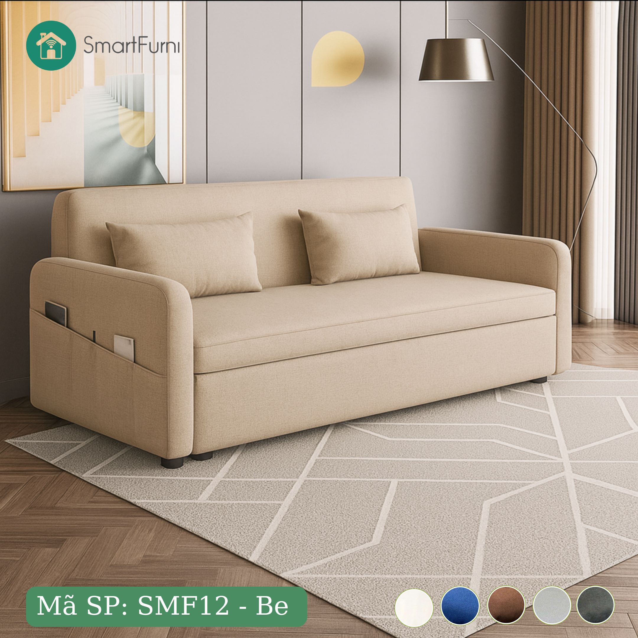 Sofa giường thông minh SmartFurni SMF12 Vải Lanh Canvas -  Xám nhạt_thumbnail_4