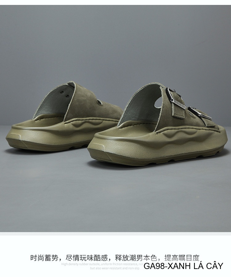 GA98 - Dép xỏ ngón nam đế dày thời trang, da bò mềm, hai quai khóa kim loại, màu Xanh Lá Cây và Đen_thumbnail_10