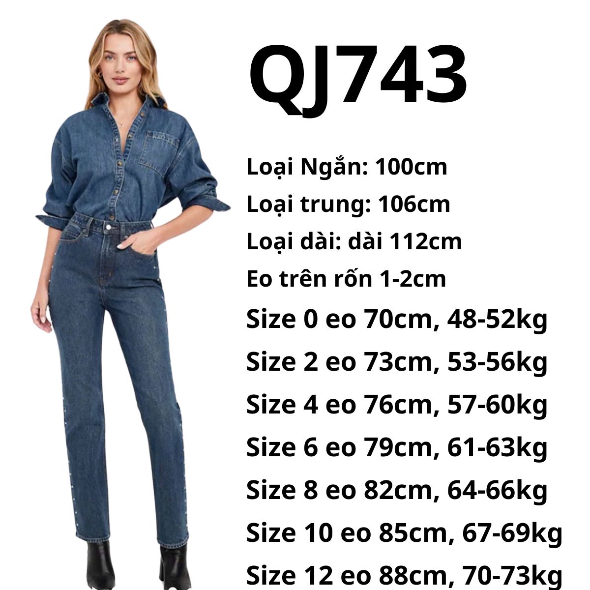 QJ743- Quần jeans đinh tán