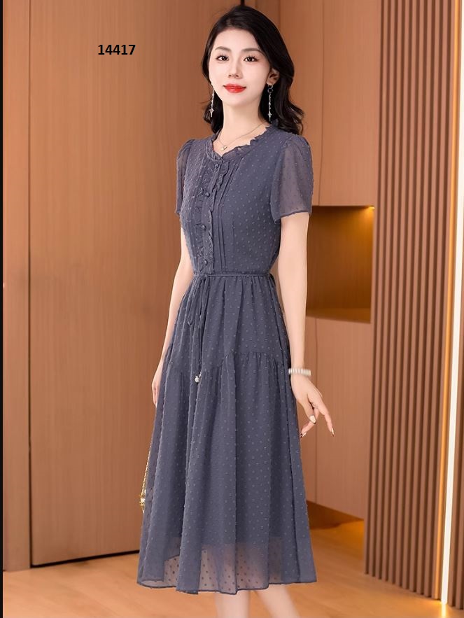 14417-Đầm voan xòe công sở màu xám bi nổi _thumbnail_0