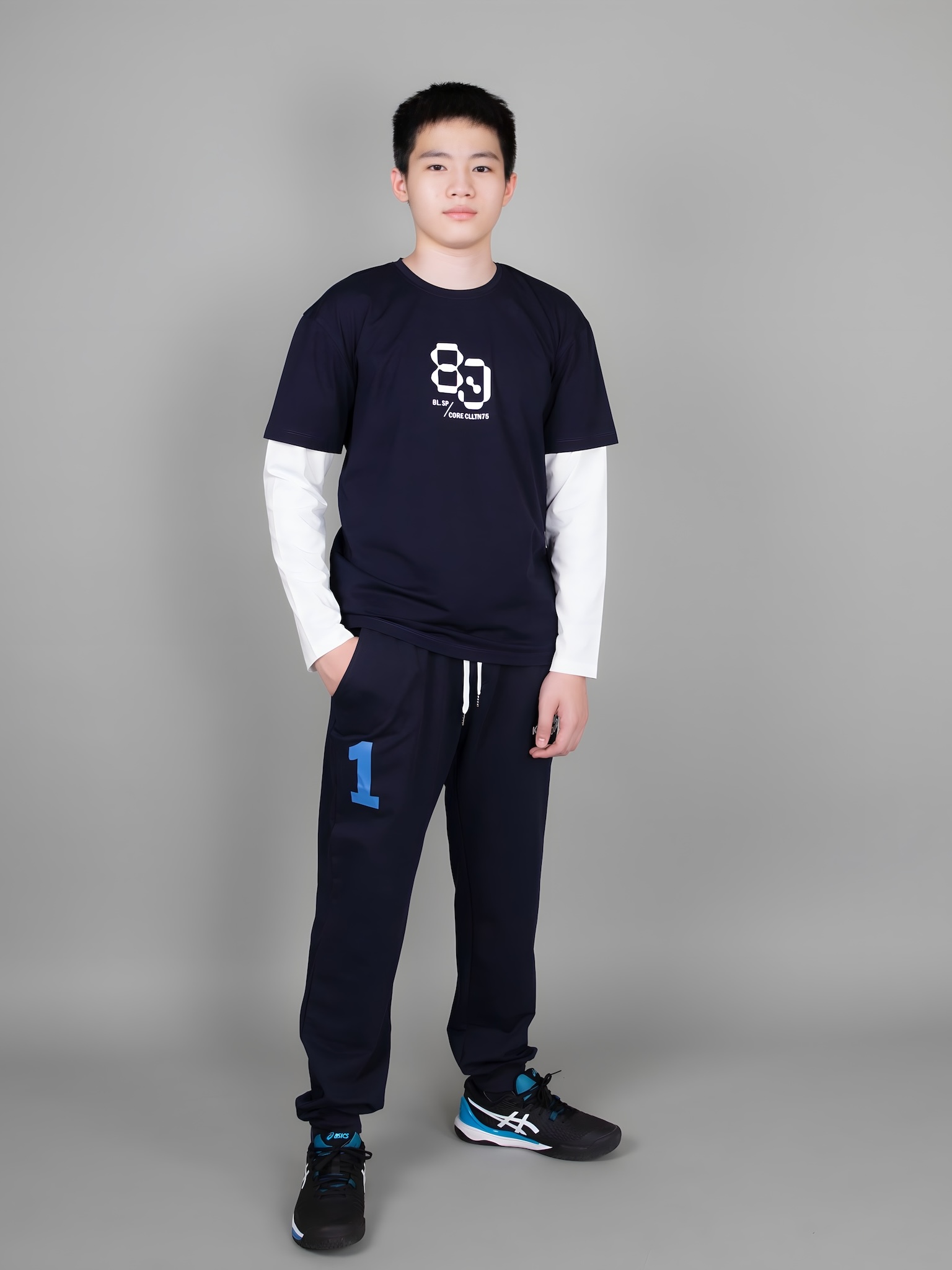 Áo phông dài tay xanh đen phối tay trắng_thumbnail_2