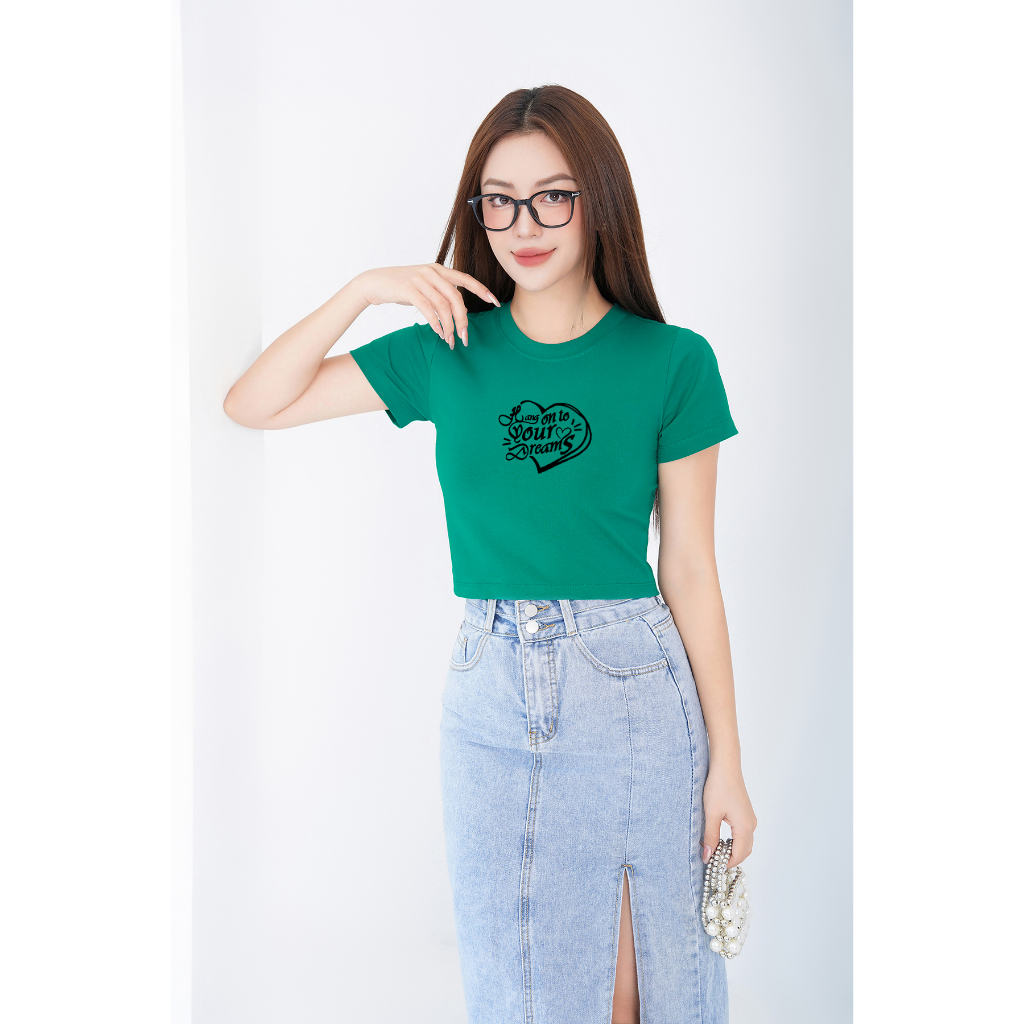 [Form Ôm] Áo croptop ôm in hình tim - Áo laptop kiểu chất Cotton LOZA CR6381