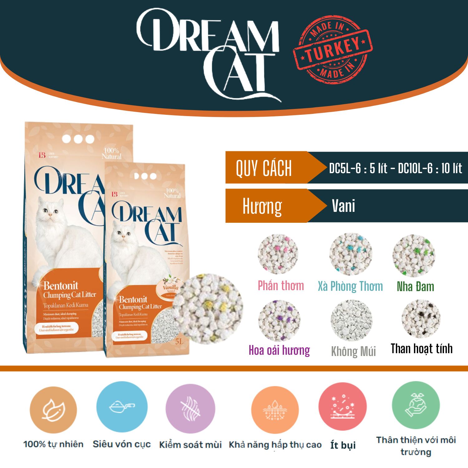 Cát vệ sinh cho mèo DREAMCAT - Dòng Vanilla (Hương Vani) 5L_thumbnail_1