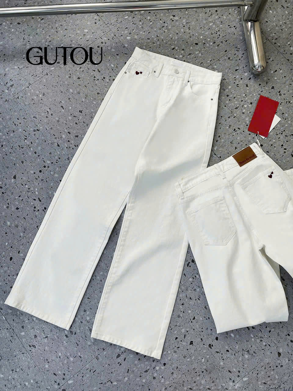 [ GUTOU ] Quần Jean Suông Heart Embroi_thumbnail_16