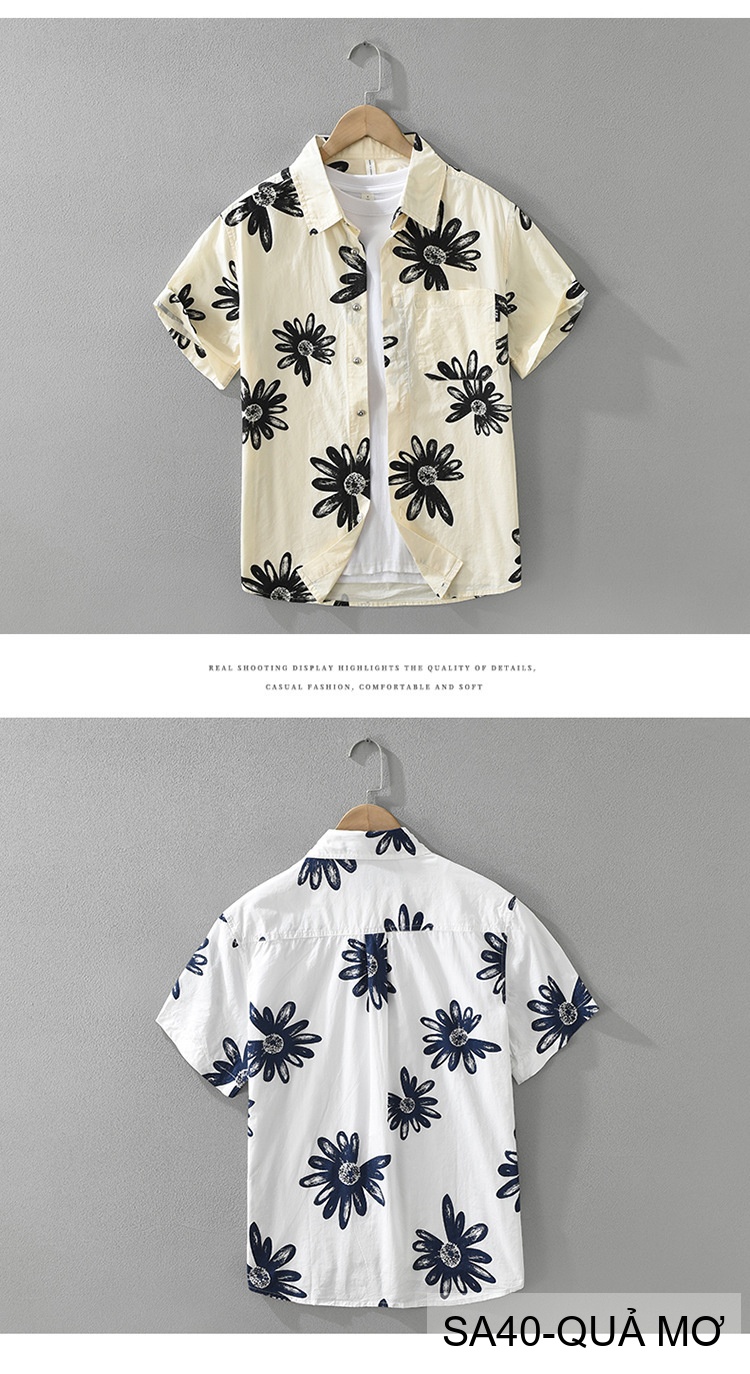 SA40 - Áo sơ mi nam tay ngắn họa tiết hoa cúc, phong cách Hàn Quốc, chất cotton thoáng mát_thumbnail_16