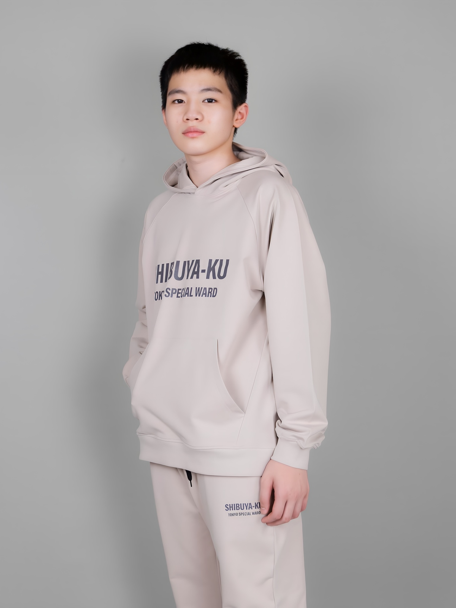 Áo nỉ hoodie màu be chữ Shibuya