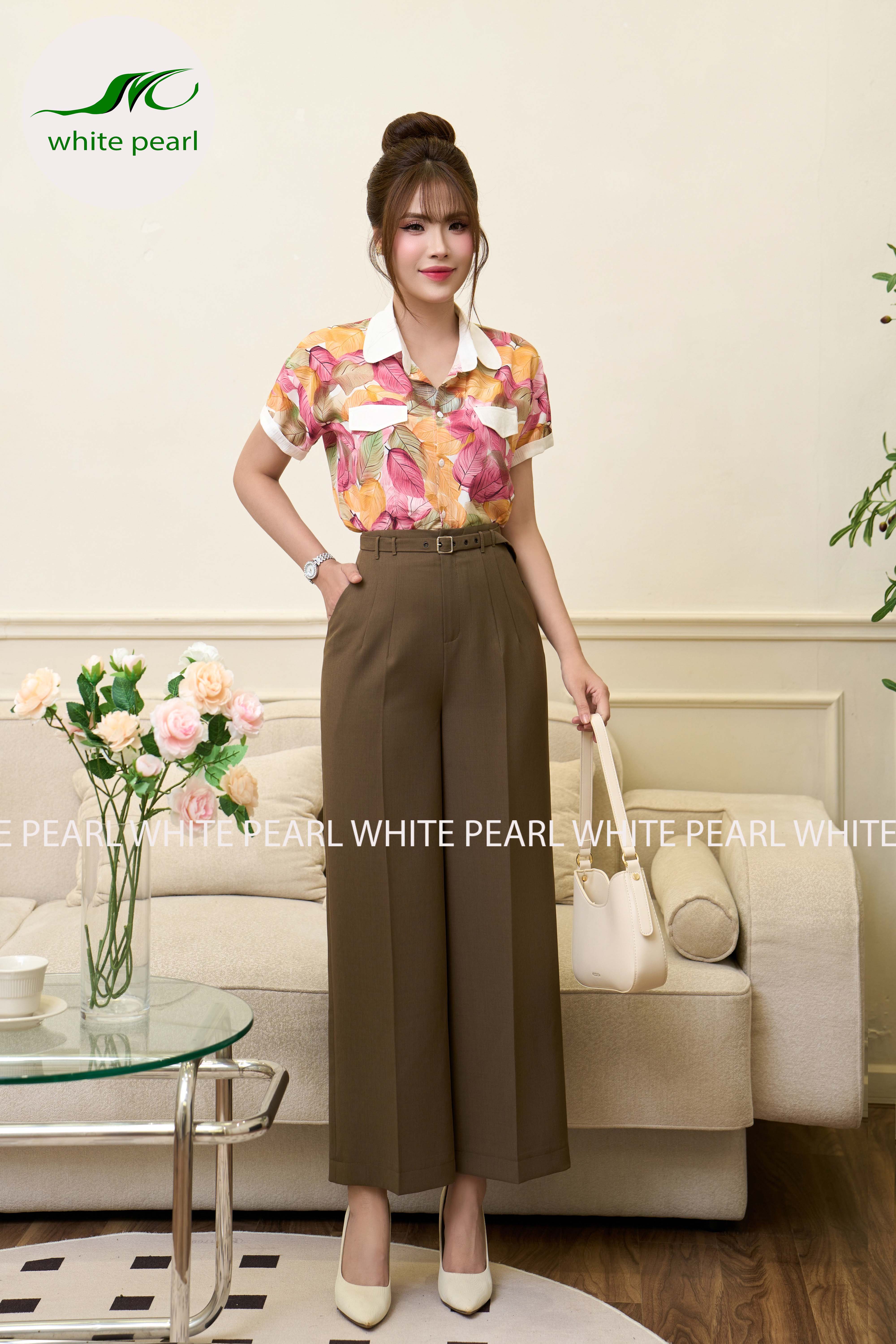 Áo sơ mi cổ tròn nắp túi thười trang công sở White Pearl_thumbnail_0