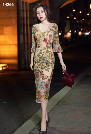 14266-Đầm body ren hoa 3D tay loe cách điệu_thumbnail_0