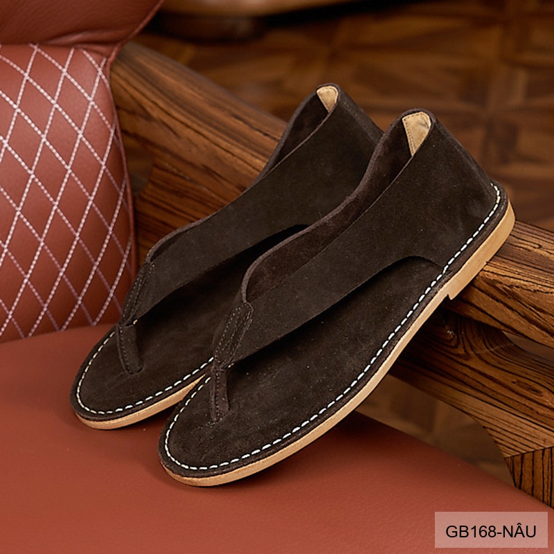GB168 - Dép xỏ ngón nam nữ chất liệu da lộn phong cách bãi biển, đế cao su mềm, 3 màu Cà Phê - Kaki - Nâu_thumbnail_3
