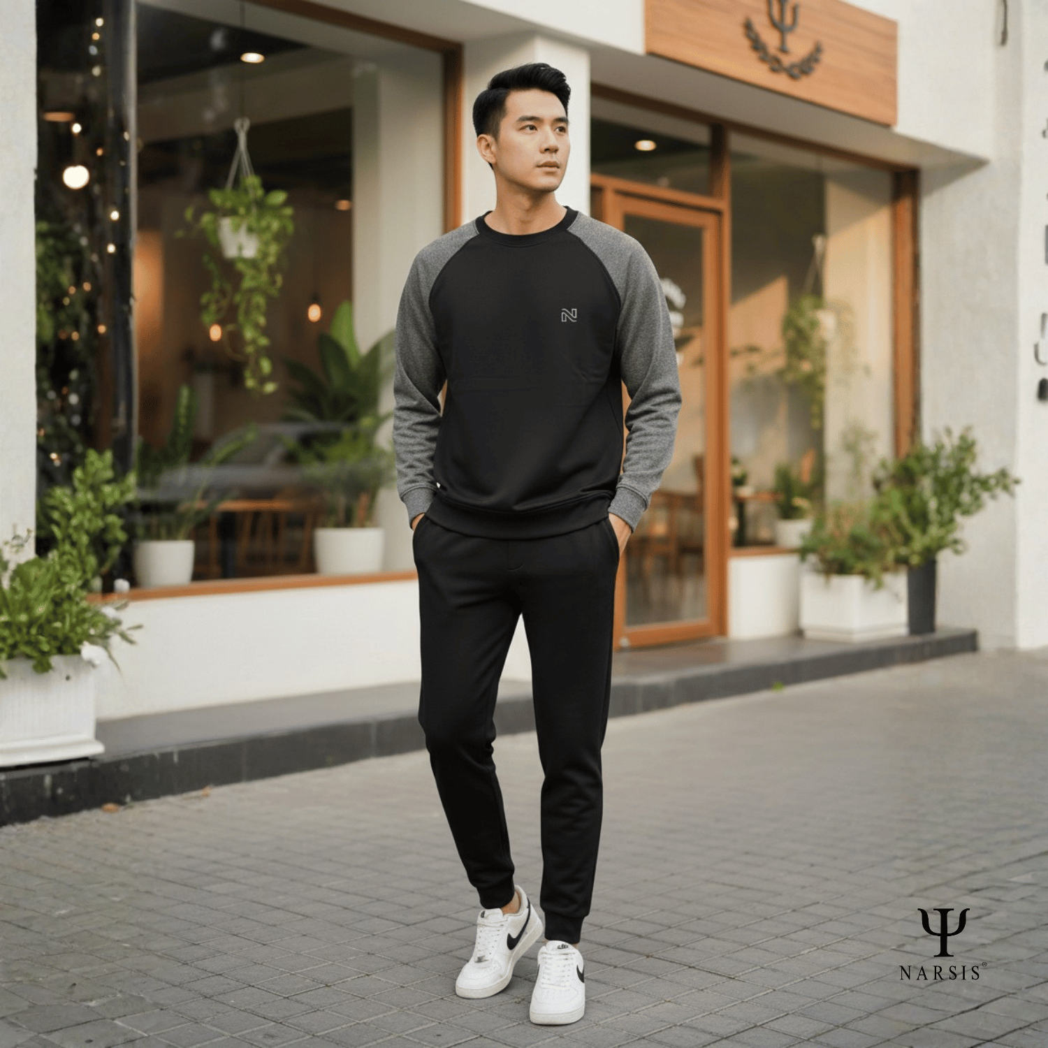 Bộ Thu Đông Nam Cotton Nỉ NARSIS Cao Cấp E25014, Bộ Đồ Nam Dài Tay Giữ Ấm, Form Thể Thao Trẻ Trung