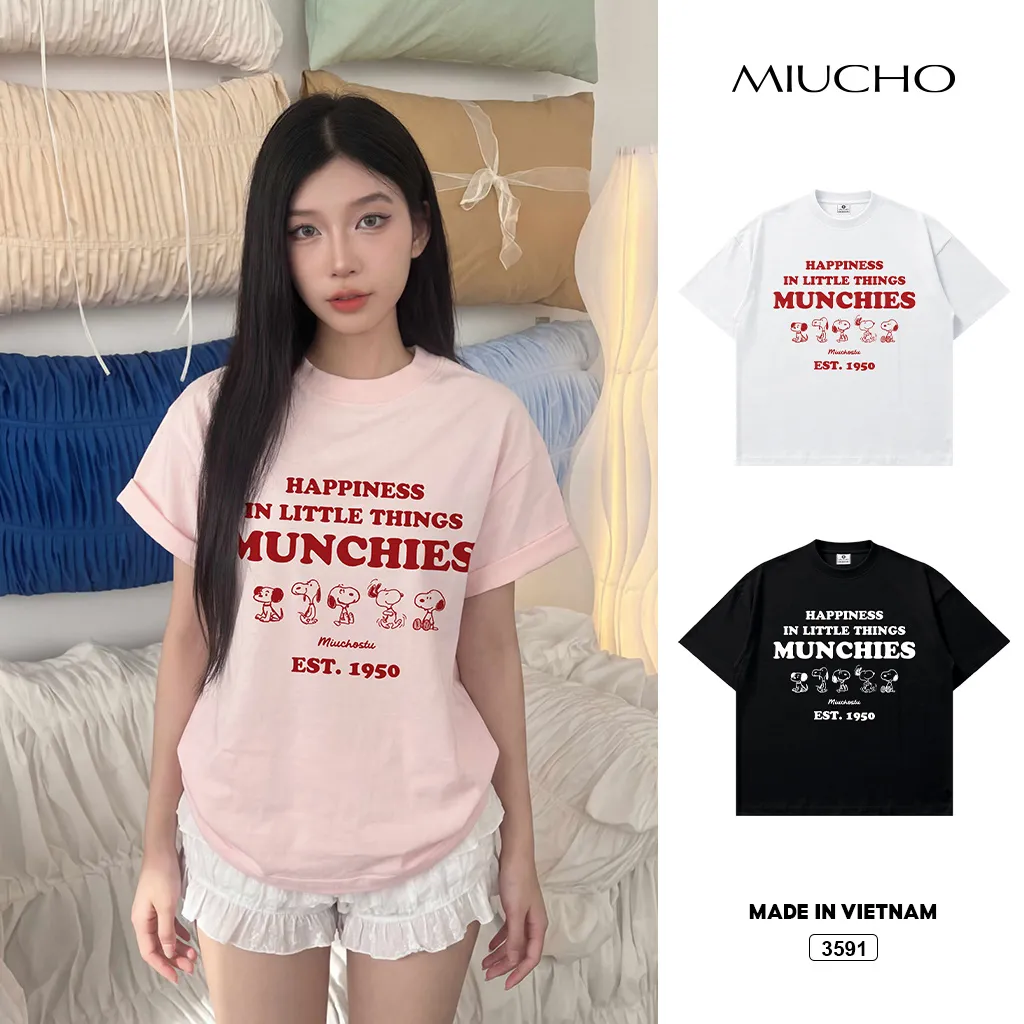 Áo thun boxy unisex in chữ năng động Miucho 3591