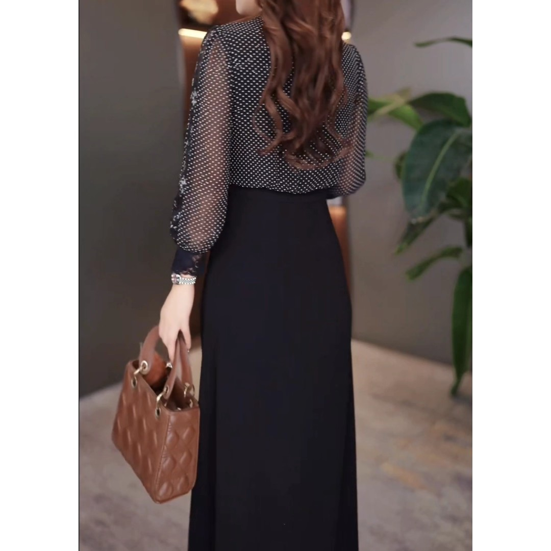 17760-Đầm voan bi nhí tay dài viền ren cổ thắt nơ ( voan bi lót, lụa mango)_thumbnail_1