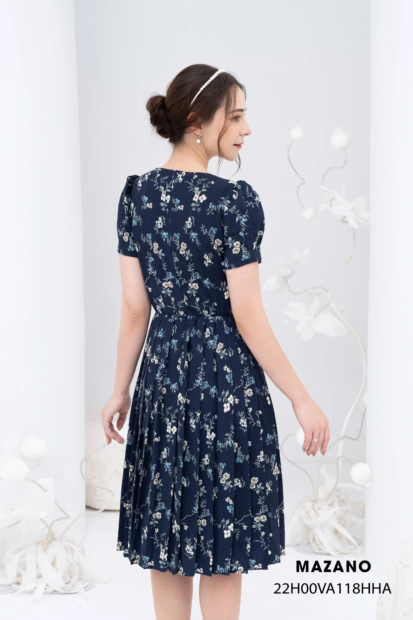 Đầm xanh thẫm bùng eo chân xếp li_thumbnail_2