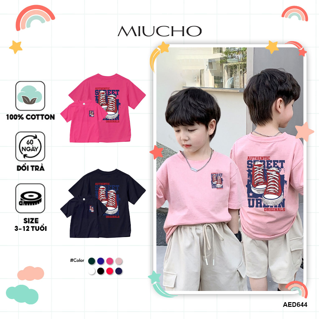 Áo thun cho bé trai form rộng AED644 Miucho Kid 100% vải cotton thoáng mát basic_thumbnail_1