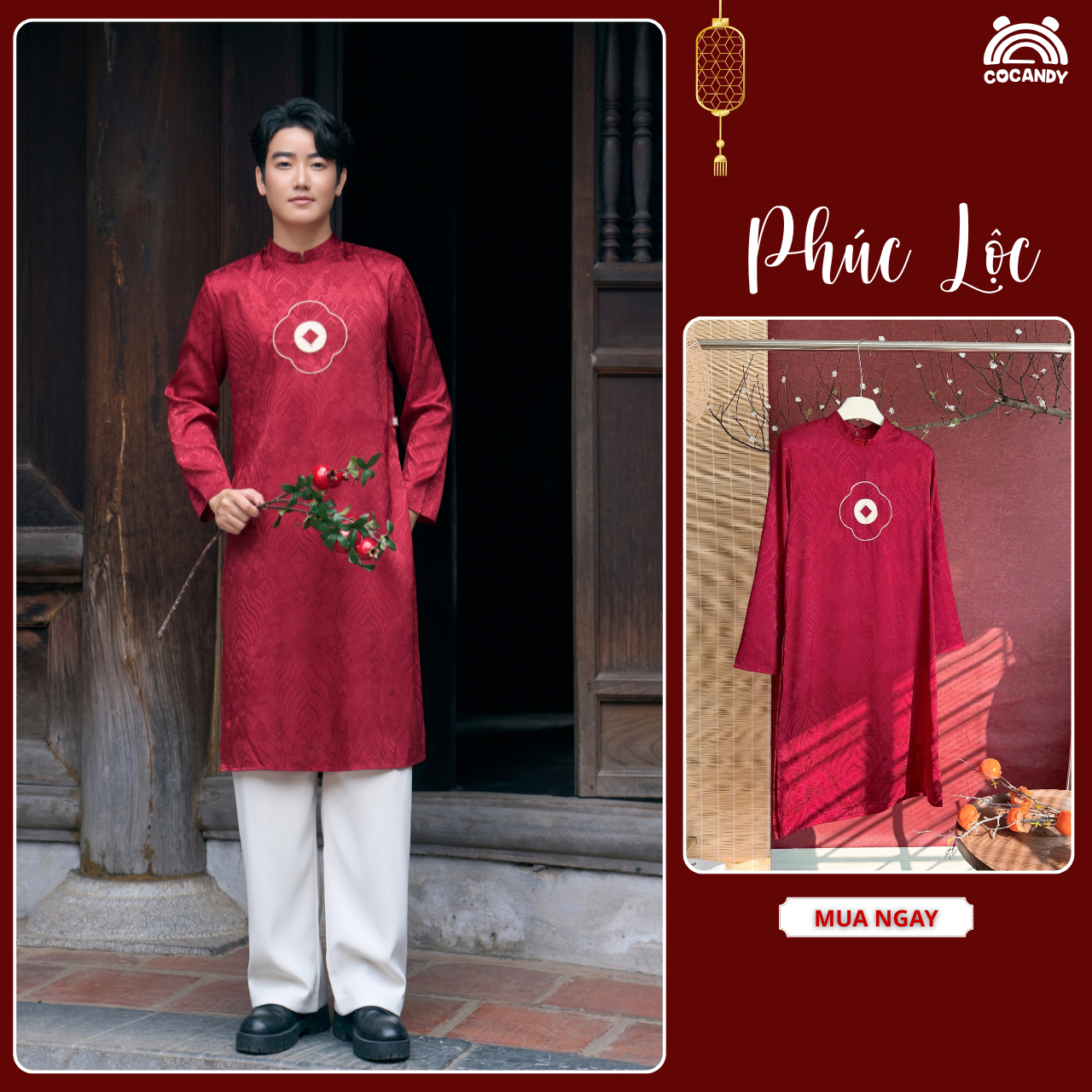 Áo dài ĐỎ Phúc Lộc NAM