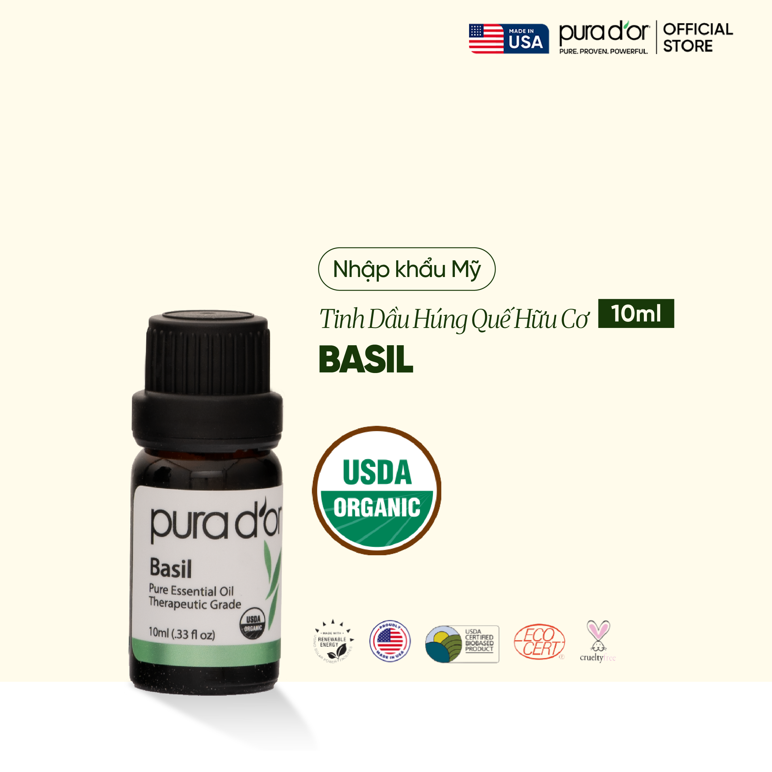 Tinh Dầu Húng Quế Hữu Cơ Pura D'or Therapeutic Grade Basil Essential Oil 10ml_thumbnail_4