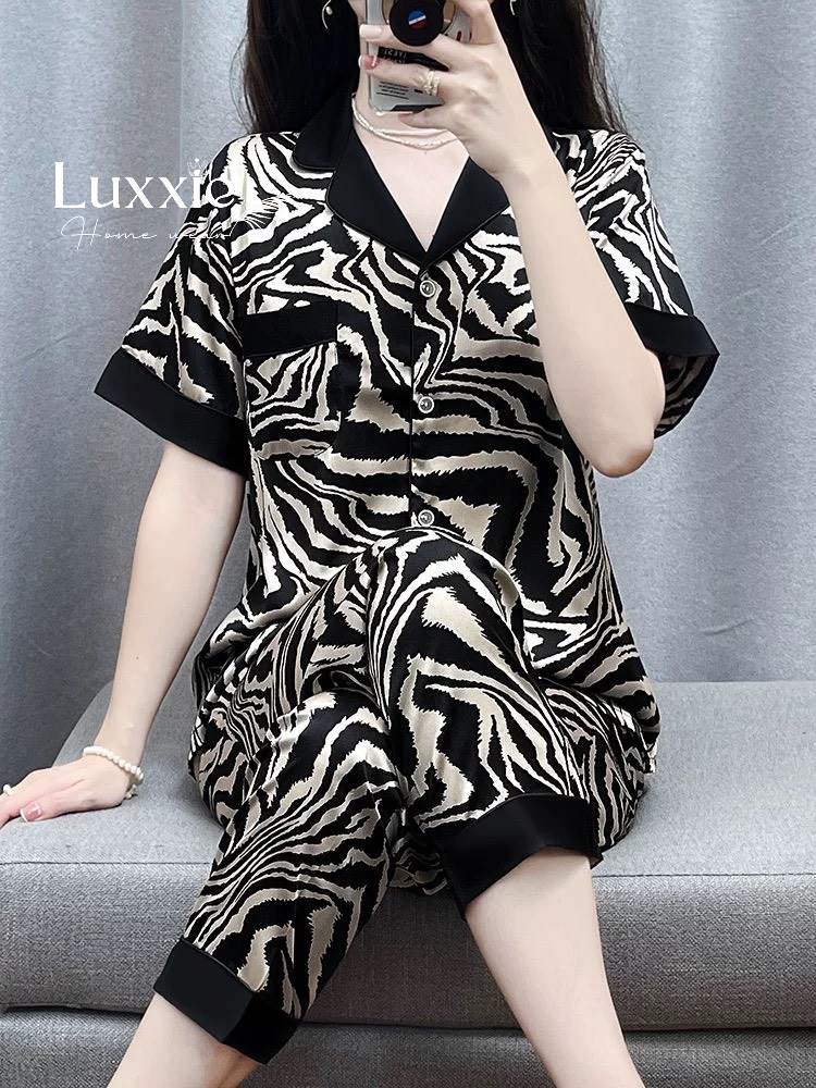 N42B Pijama Lụa nâu vằn cộc tay QCCC