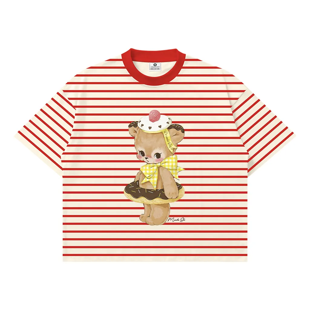 Áo thun boxy nữ Miucho vải borip mềm mại thoáng mát gấu dễ thương sọc mix màu in artwork 2731_thumbnail_9