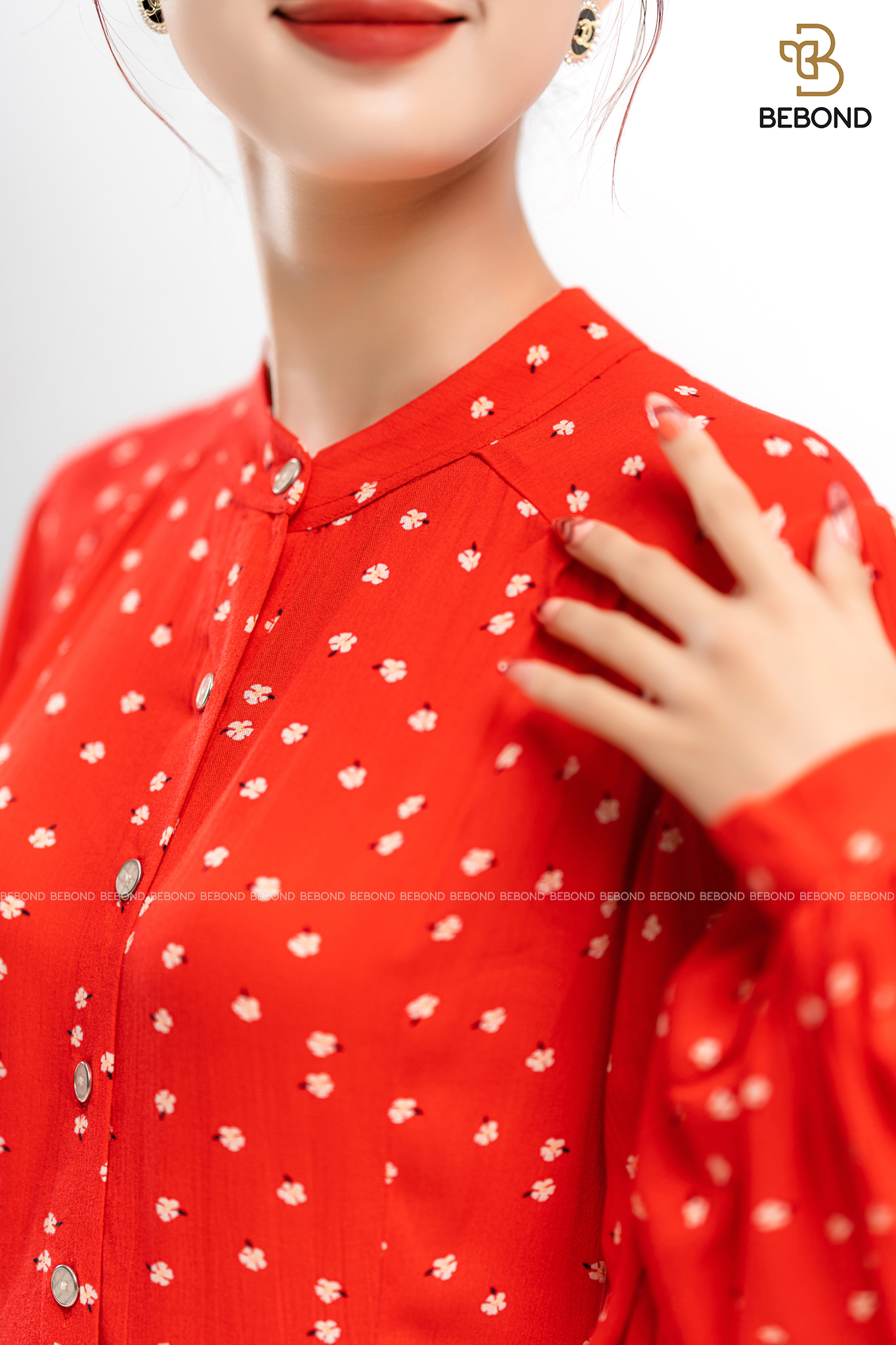 Đầm hoa nhí cổ tàu dáng dài HOA ĐỎ- Drusilla Dress_thumbnail_3