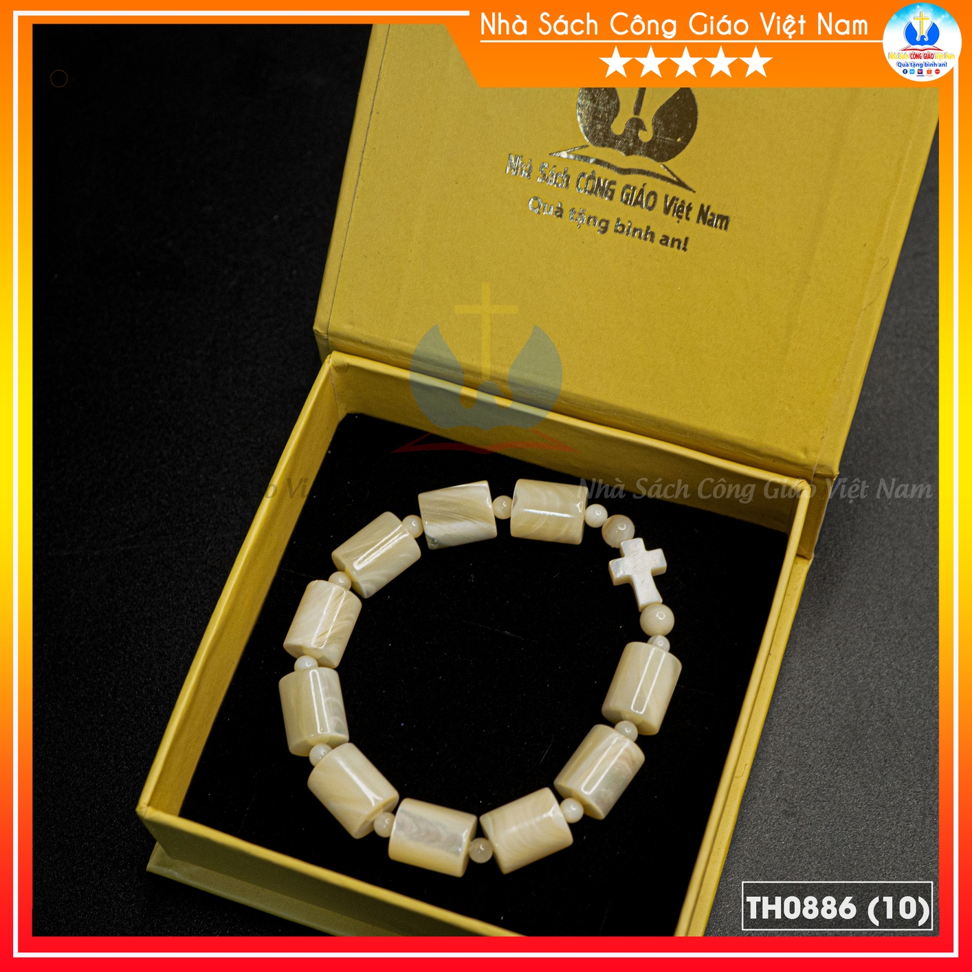 Vòng Mân Côi Ốc Xà Cừ Sữa khúc 12mm, hạt trụ tròn – TH0886