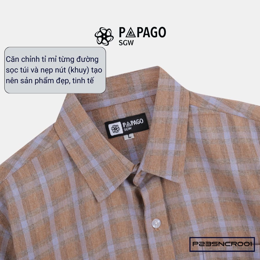 Áo sơ mi nam trung niên PAPAGO tay ngắn lai ngang vải đũi kẻ sọc caro - P23SNCR001_thumbnail_3