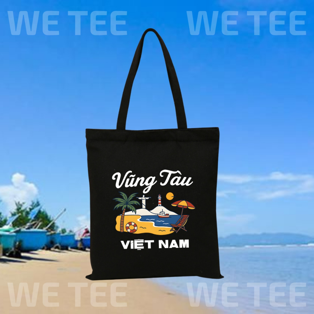 Túi tote vải canvas du lịch Việt Nam có khóa kéo và ngăn phụ, màu đen - We Tee TOTE17_thumbnail_1