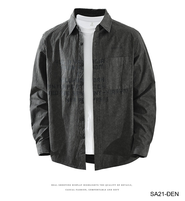 SA21 - Áo sơ mi nam dáng rộng phong cách Nhật Bản, cổ bẻ, tay dài, họa tiết chữ, chất cotton mềm mại_thumbnail_23
