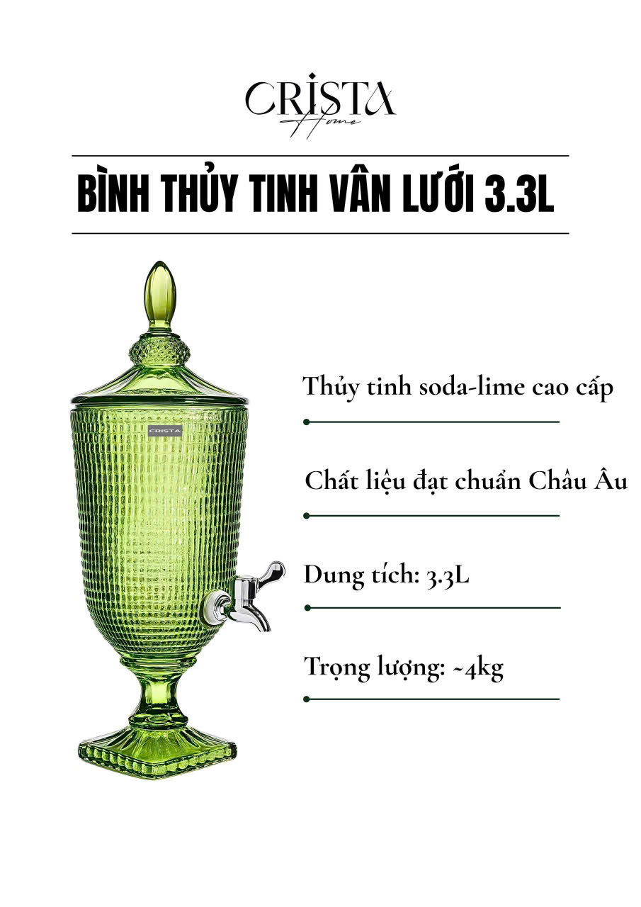 Bình thủy tinh CRISTA HOME vân lưới dập nổi có vòi triết  3.3L_thumbnail_22