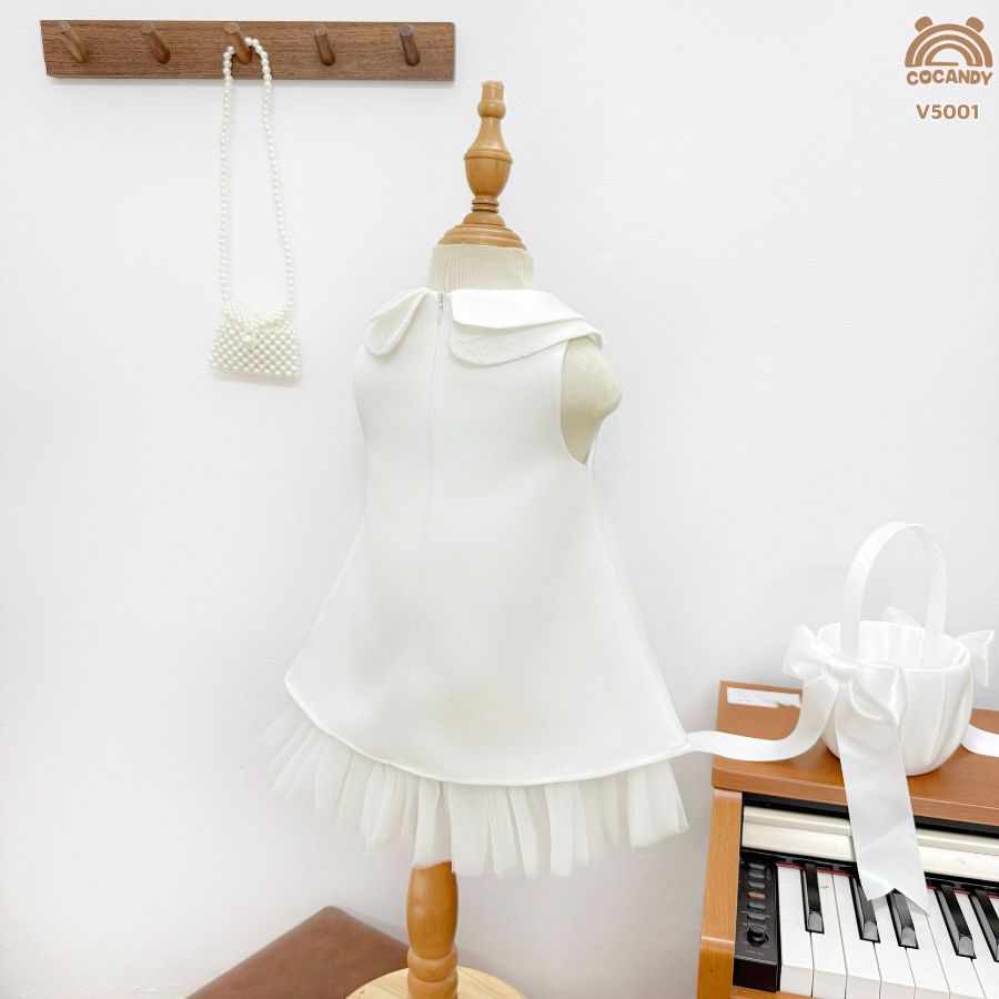 Váy tafta TRẮNG cổ sen phối nơ ren_thumbnail_1