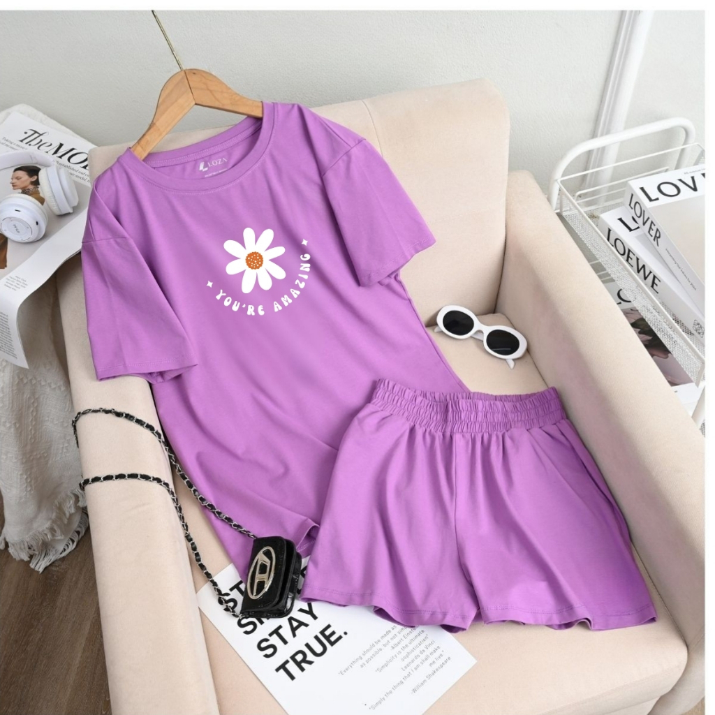 [Form rộng] Set đồ nữ hình màu tím chất cotton - Đồ bộ nữ thời trang (áo phông + quần đùi cotton) - LOZA G0283_thumbnail_12