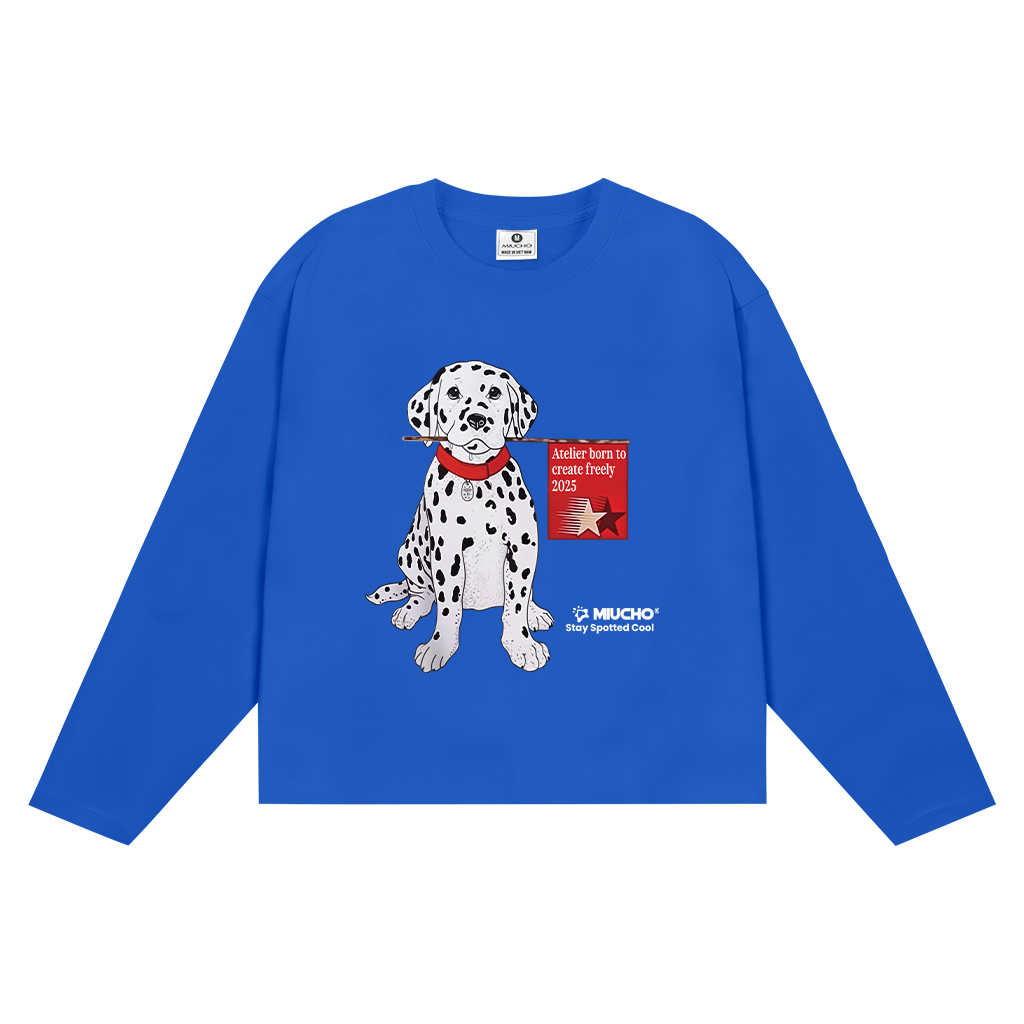 Áo thun boxy tay dài họa tiết hoạt hình 2638 Miucho vải cotton thoáng mát cổ tròn đứng form