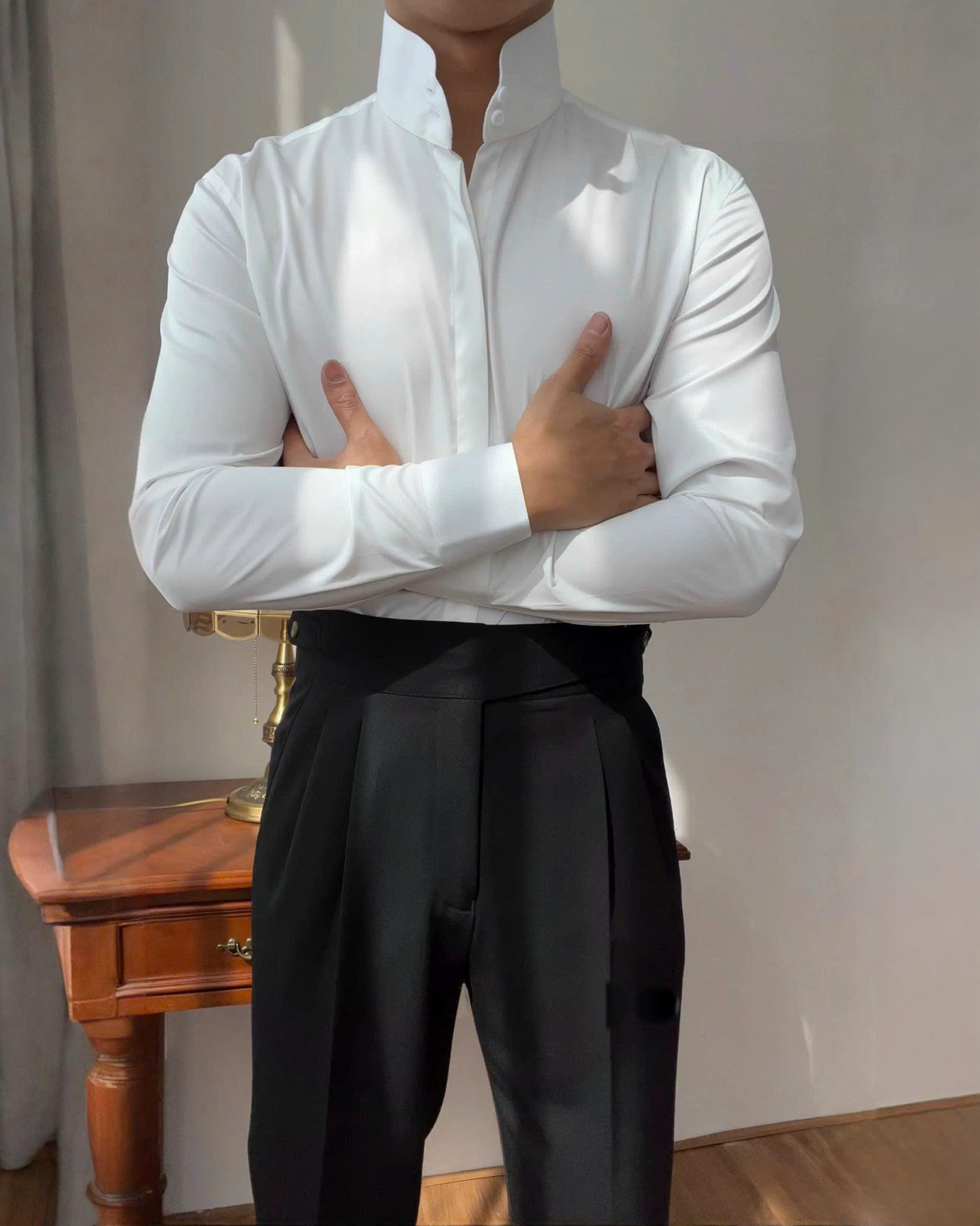 Áo Sơ Mi Cổ Trụ High Stand Mandarin_thumbnail_0