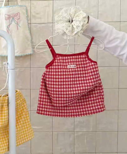 (E214) Set 2 dây caro đỏ kèm chân váy chữ A hãng HMX_thumbnail_0
