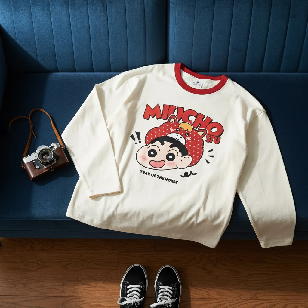 Áo thun boxy tay dài phối cổ be đỏ hoạt hình dễ thương Miucho vải dày dặn thoáng mát 2979_thumbnail_7