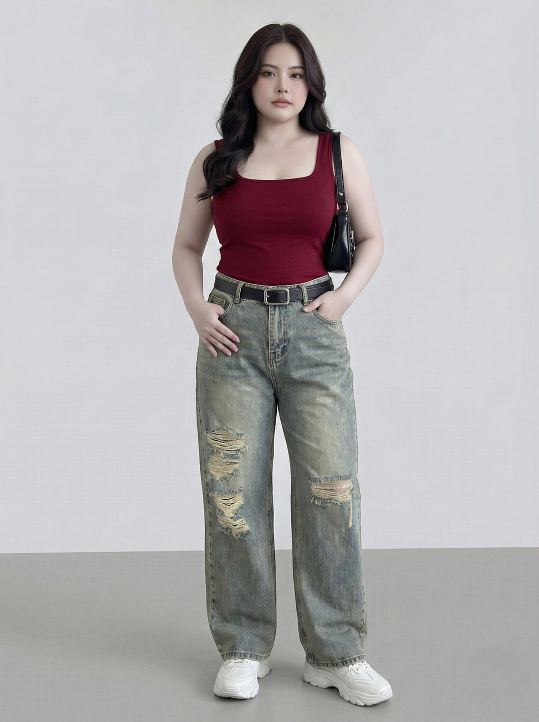 Quần suông rách 97cm dành cho nấm lùn bigsize QJ5025 dành cho nàng béo mập từ 55-90kg