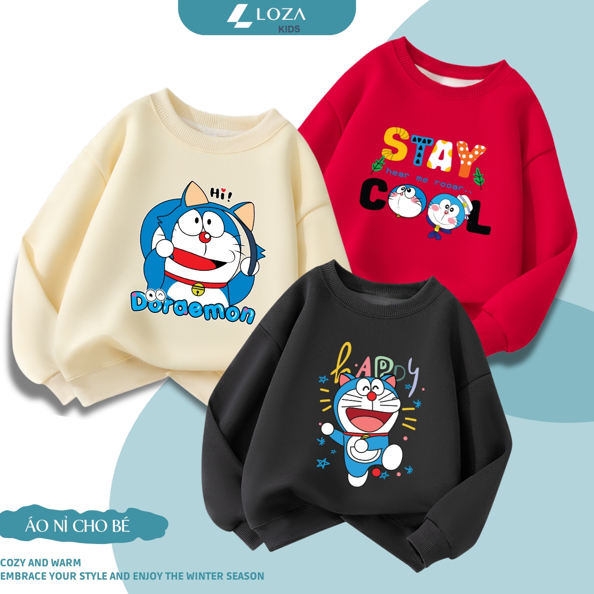 Áo nỉ sweater bé trai in hìnhDoraemon đáng yêu - Loza Kids IN012