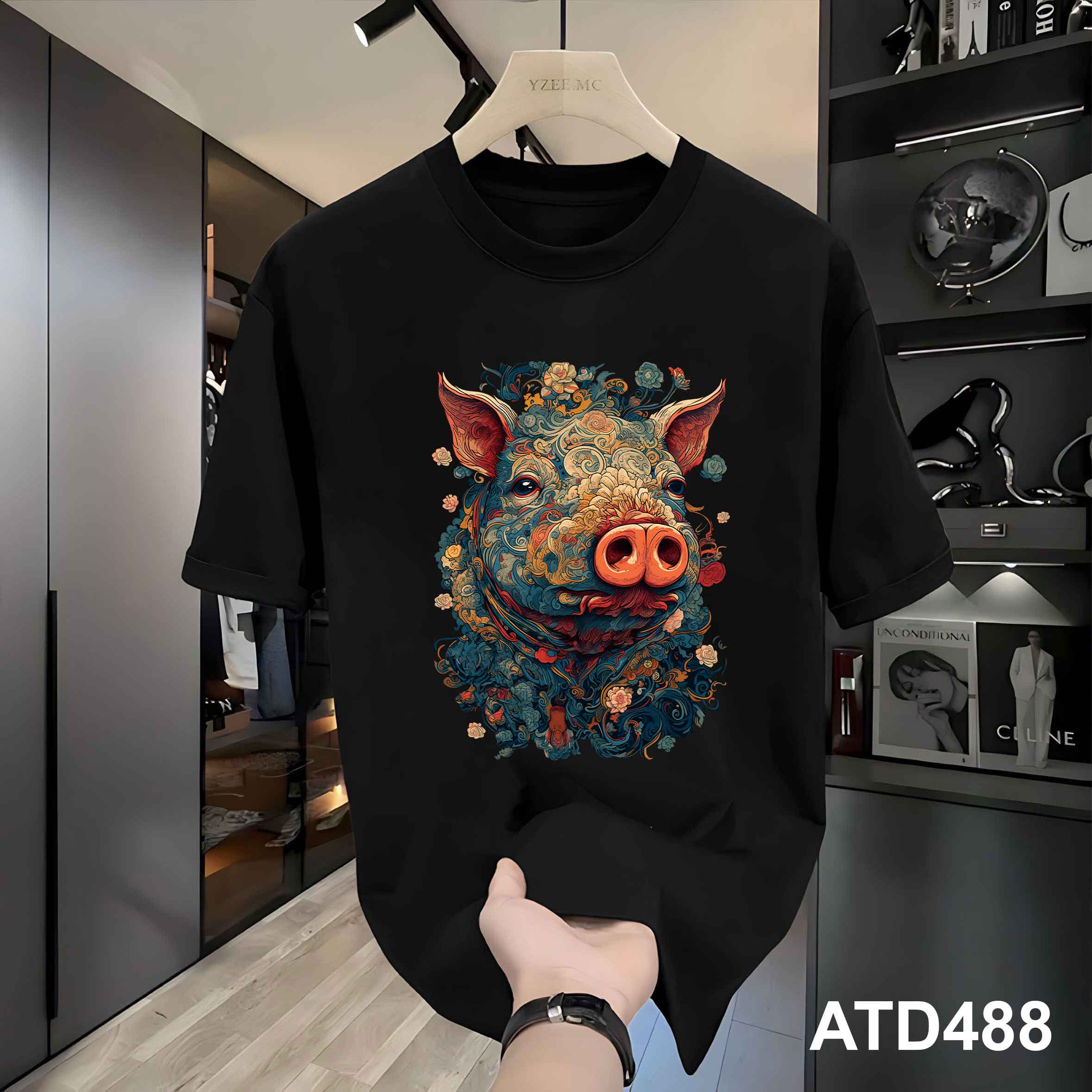 Áo thun nam form rộng 12 con giáp tuổi Hợi ( tuổi heo)ATD488 Miucho Iconic cotton cổ tròn in graphic