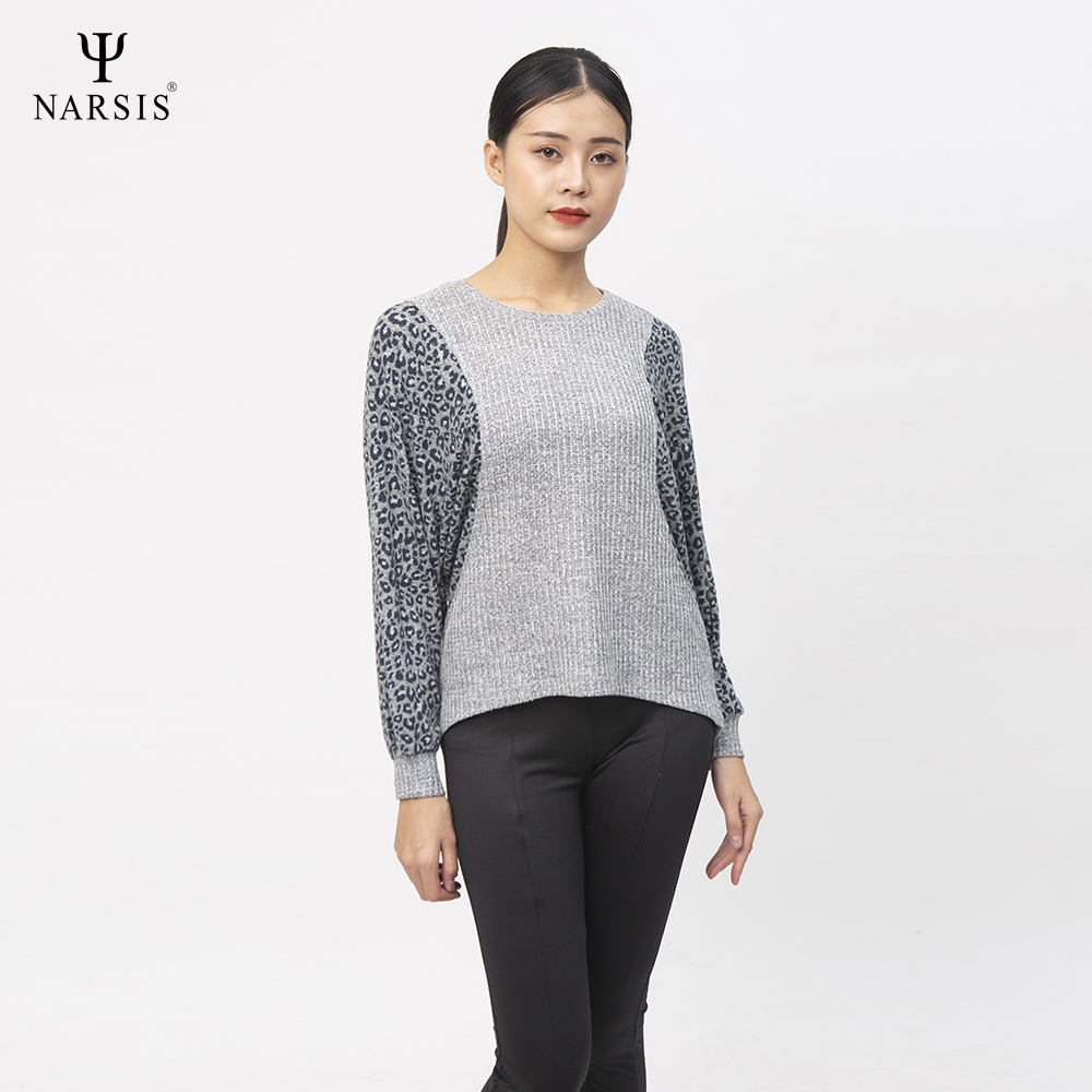 ÁO THU ĐÔNG NỮ  MÀU GHI PHỐI VẰN ĐEN L0037 NARSIS VẢI LEN COTTON ẤM ÁP, THOÁNG MÁT, GIỮ ẤM TỐT, M..._thumbnail_1