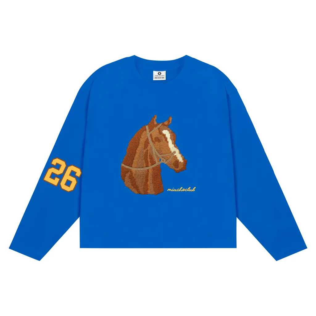 Áo thun tay dài form boxy Miucho Club vải cotton thoáng mát dày dặn dễ phối hình ngựa in mix 2786_thumbnail_13