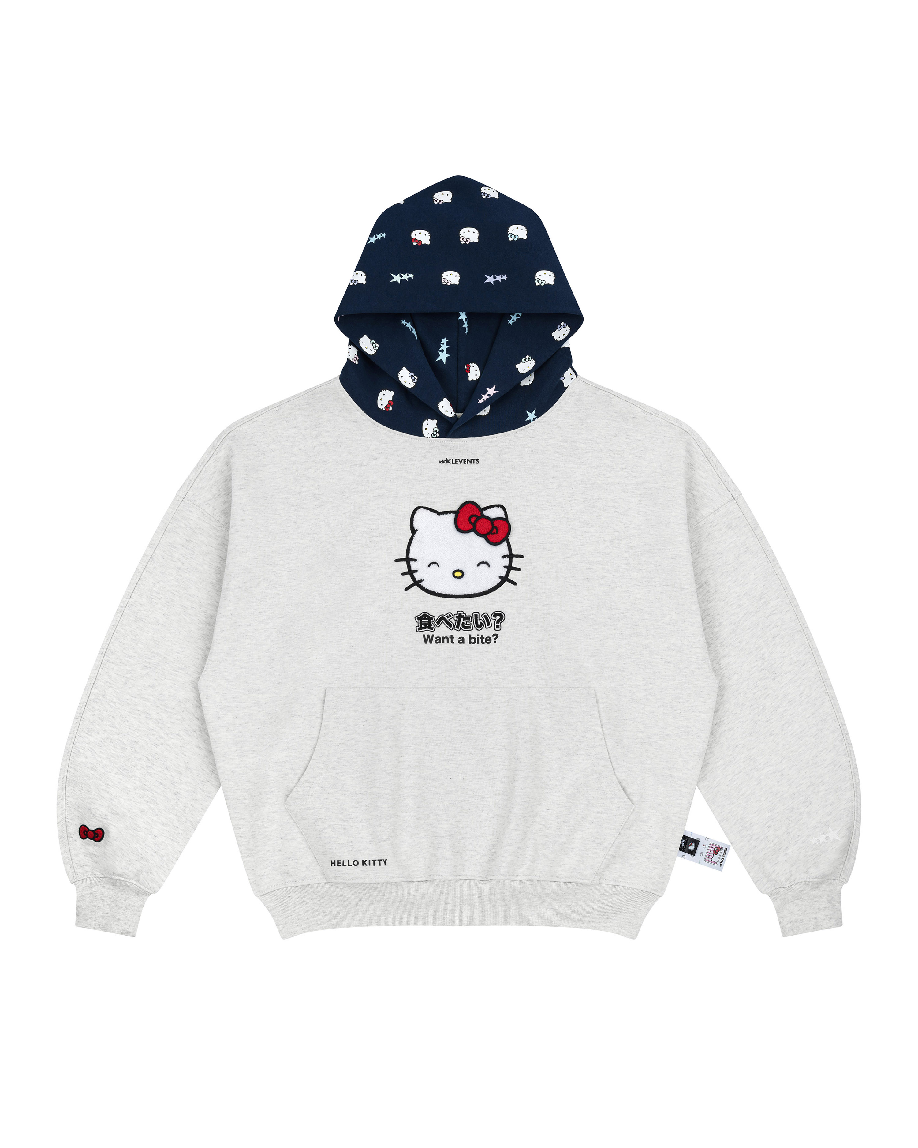 Levents® x Hello Kitty | Joy Icon Curved Boxy Hoodie/ Grey