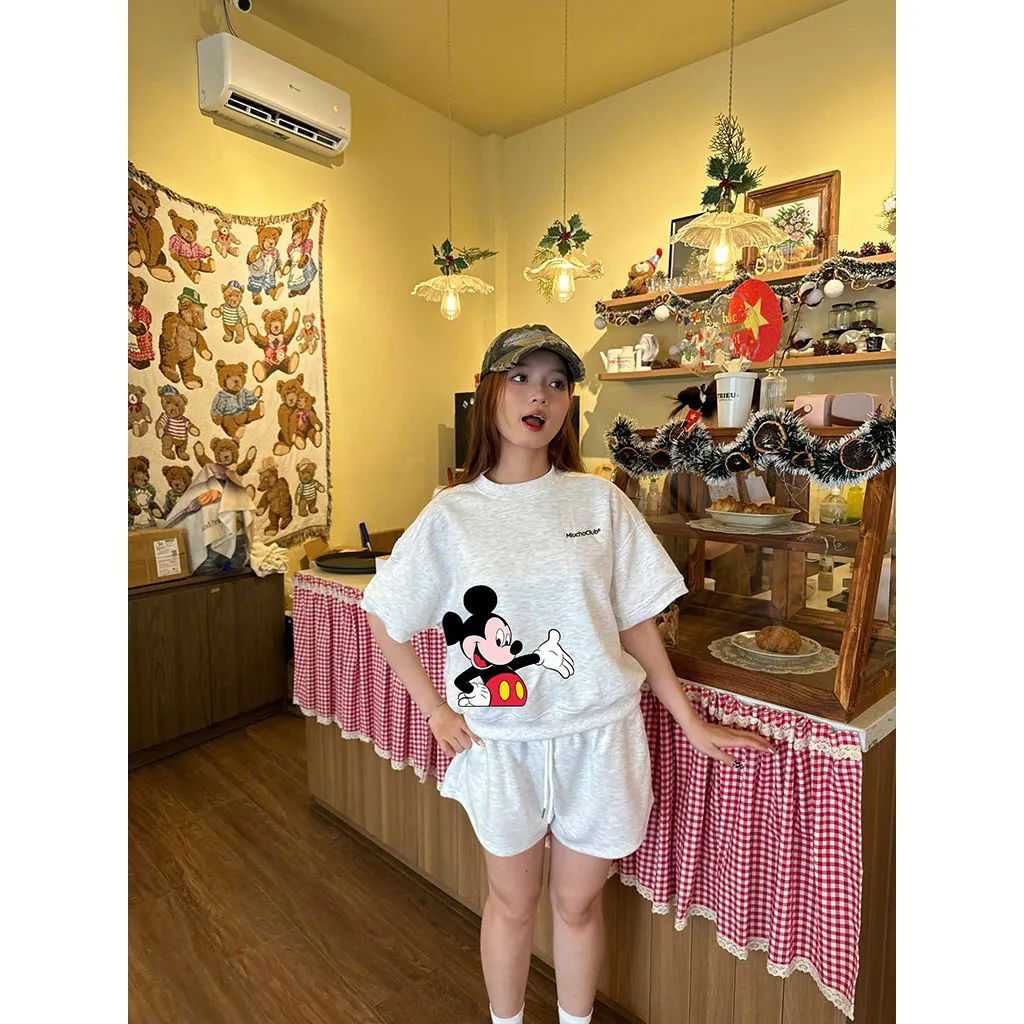 Áo sweater boxy nữ tay ngắn hình chuột mickey 2600 Miucho vải nỉ 2 da thoáng mát tay ngắn cổ tròn in mix_thumbnail_4