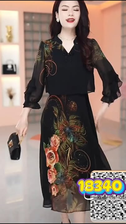 18340-Đầm voan xòe giả rời tay lở in hoa (voan,lót)