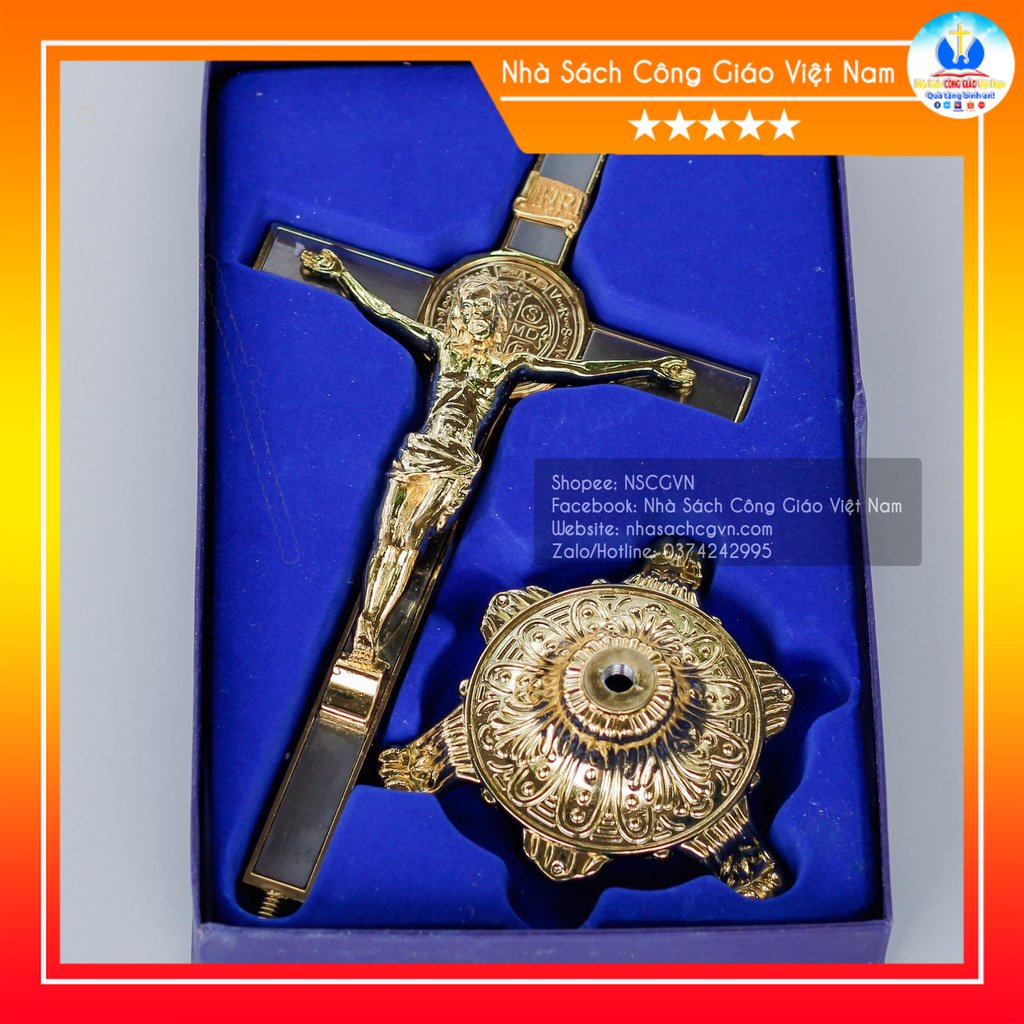 Thánh giá - Tượng Chúa chịu nạn mạ đồng để bàn 25cm mã N32 - Quà tặng Công Giáo