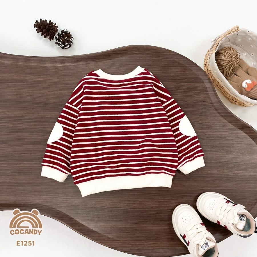 Áo dài nỉ kẻ ĐỎ BE phối đáp tròn tay be_thumbnail_2