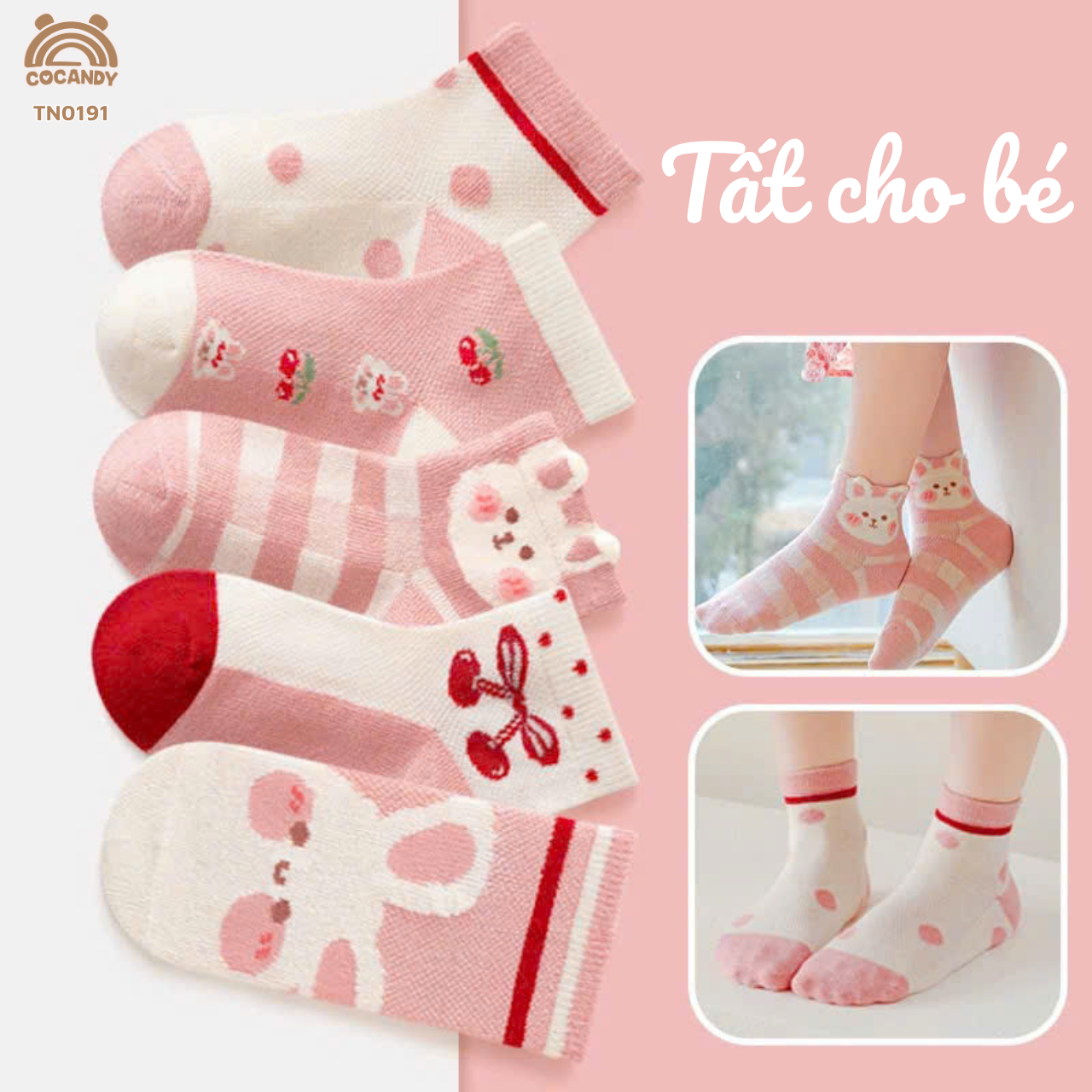 Set 5 đôi tất HỒNG ĐỎ chery phối BE