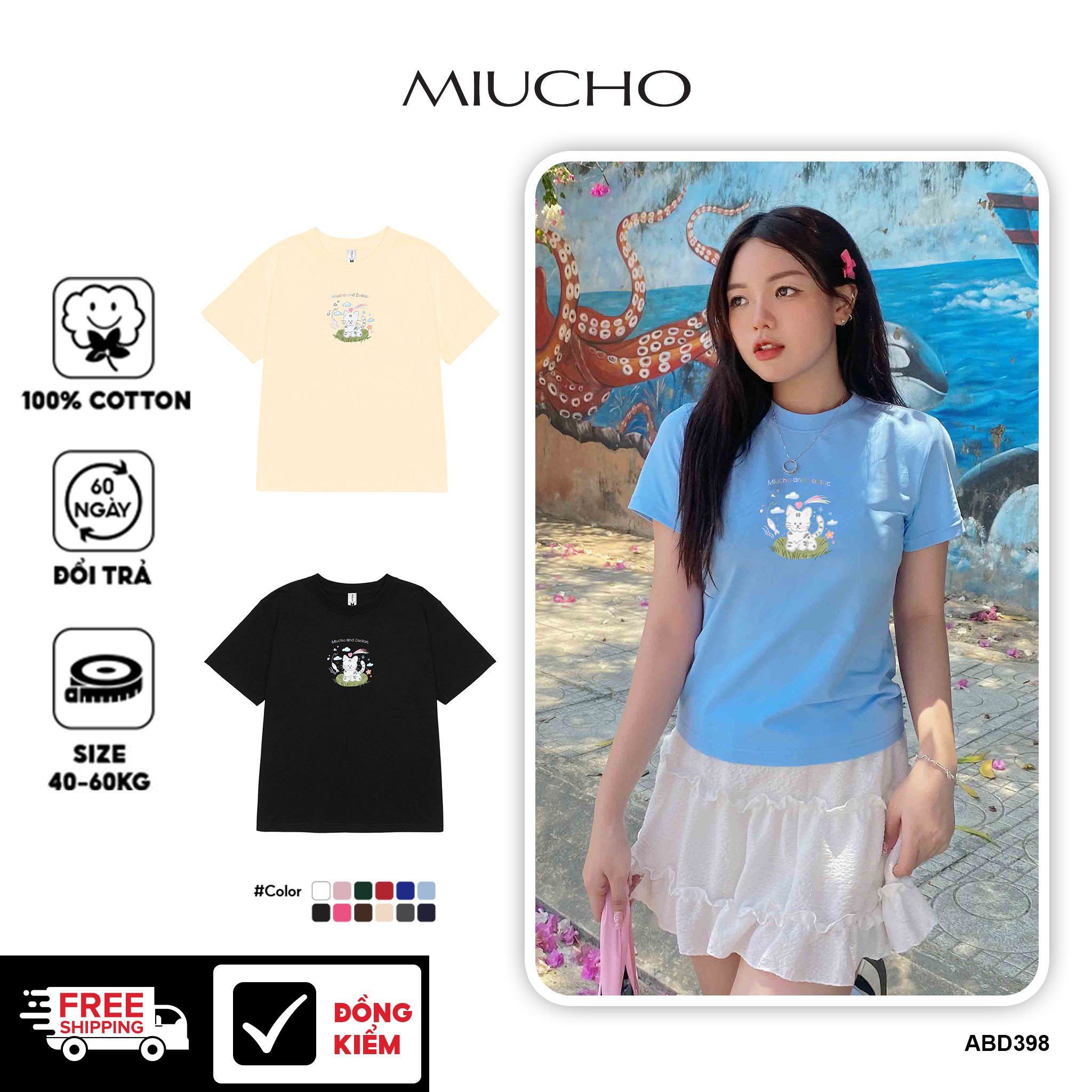 Áo baby tee 12 con giáp tuổi Mão ( tuổi mèo) ABD398 Miucho cotton cổ tròn in graphic